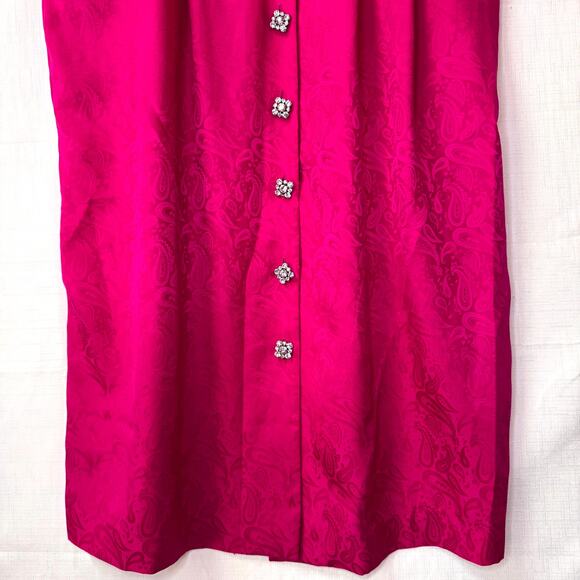 Vtg Silk ADRIANNA PAPEL Dress Plus 16 80s Glam Paisley Rhinestone Puff Sleeve - Picture 7 of 13